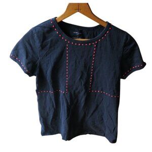 Cyrillus- blue t-shirt with red stars-14 yrs-EUC